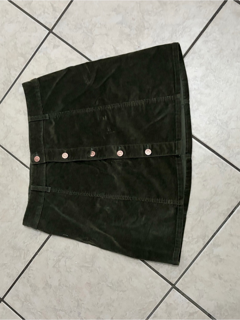 Celebrity Pink Dark Green Corduroy Button-Front A-Line Mini Skirt